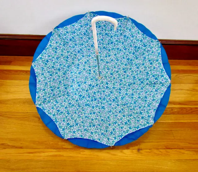 RARE Liberty London Umbrella 1960s Lucite Handle Blue  & Floral Pattern Vintage