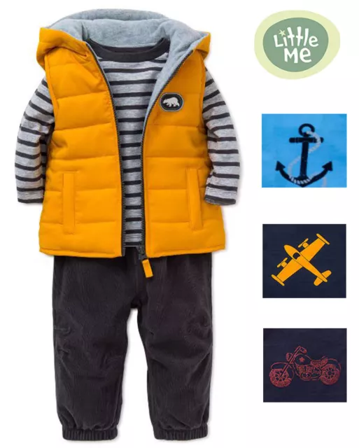 LITTLE ME Boys 3-Piece Outfit Set with Jacket or Vest, Shirt and Pants