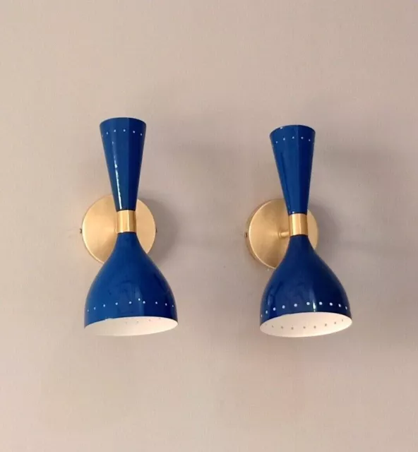 Pair Of 1950's Mid Century Modern Brass Italian Wall Sconce Stilnovo Wall Fixtur