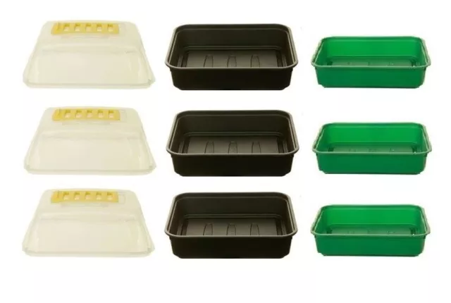 3 Whitefurze 22cm Small Garden Propagator Set Gravel Tray Seed Tray Vented Cover