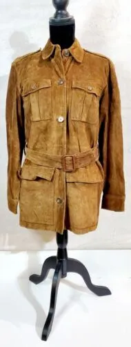 Vintage Ralph Lauren Suede Leather Hunting Safari Jacket Belted -Womens Small