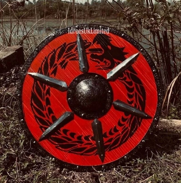 Medieval Viking Shield Wooden Norse Mythology Valhalla Round Knob Wall Decor new