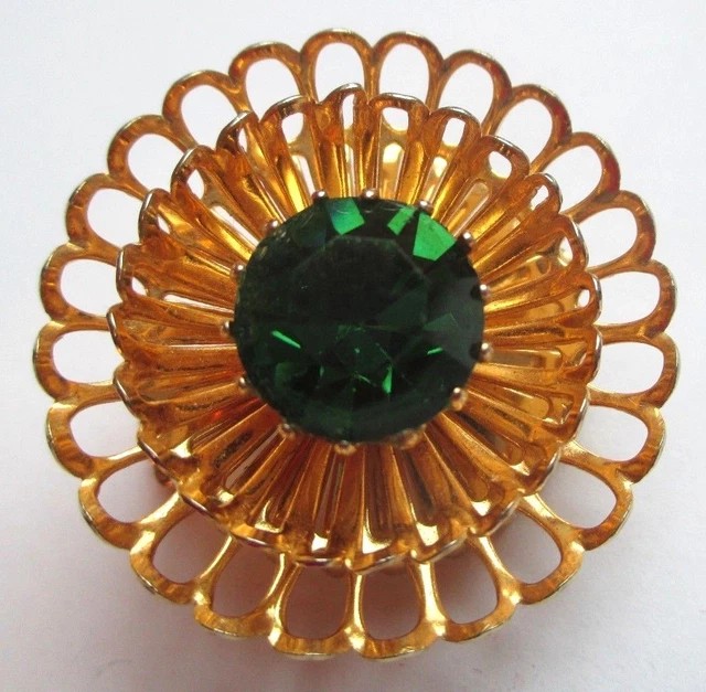 Broche Ronde Vintage En Émail Cloisonné Or - Couleurs Rose Et Noir - Bijou Ancien