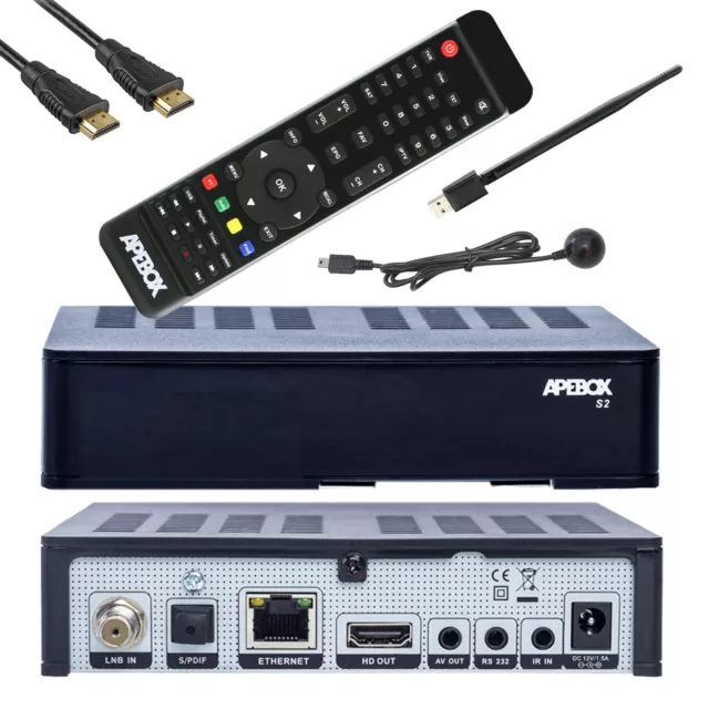 Apebox S2 Wifi Full HD Sat Receiver DVB-S2 Kartenleser H.265 2X USB2.0 schwarz