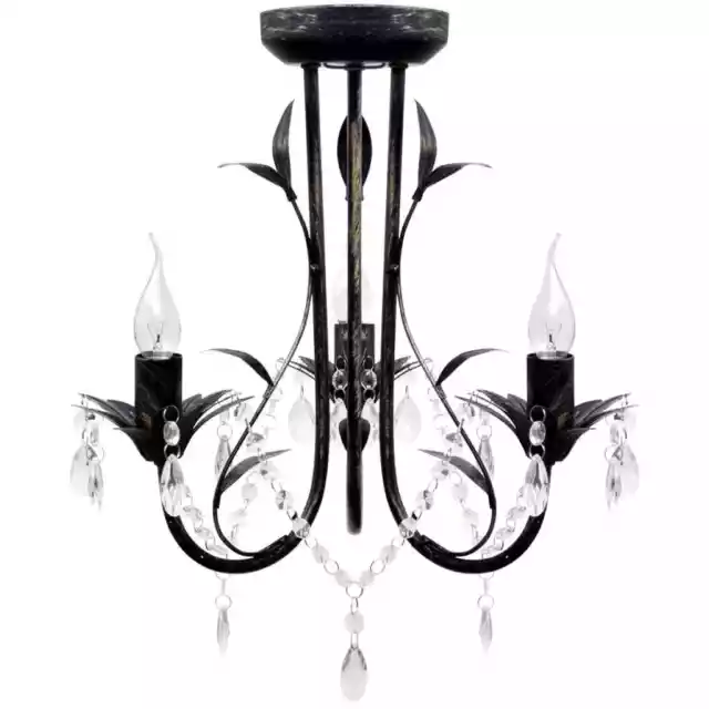 Lampadario Art Nouveau Nero Metallo Perline Cristallo E14 Luce Soffitto vidaXL