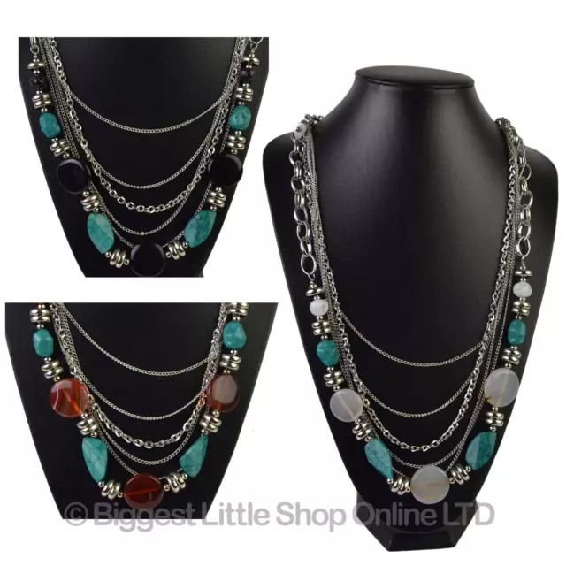 NEW Ladies Elegant Long Tiered NECKLACE Chain Evening Summer Fashion Statement