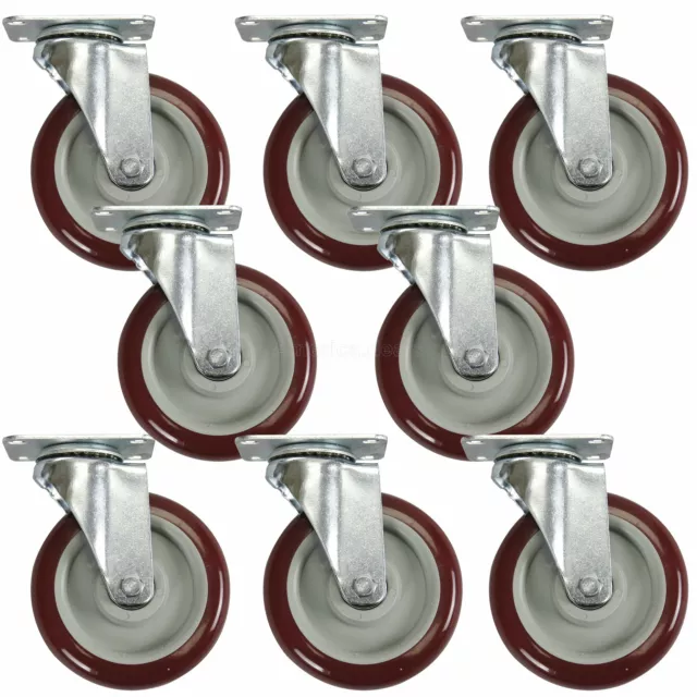 8 Pack 5 Inch 5'' Caster Wheels Swivel Plate Casters Polyurethane