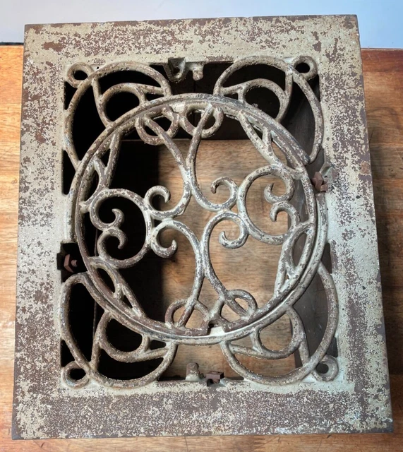 Vintage Cast Iron Victorian Heat Grate Vent Wall or Floor Register Vtg. 12"x 10"