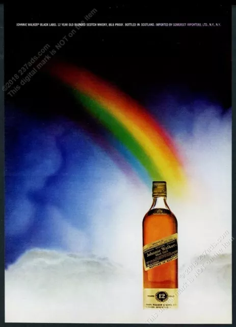 1972 rainbow art Johnnie Walker Black Label Scotch Whisky vintage print ad