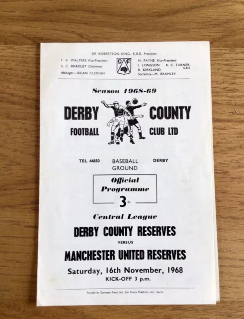 Derby County Reserves v Manchester United Reserves 16th November 1968