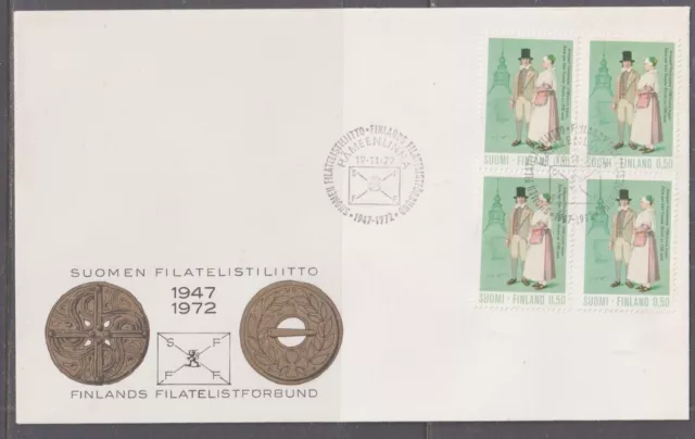 Finland 1972 National Costumes First Day Cover - Block 4 - Green
