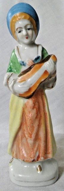 Vntg Occupied Japan 19th Century Porcelain Figurine Women with Mandoline 5 1/4"