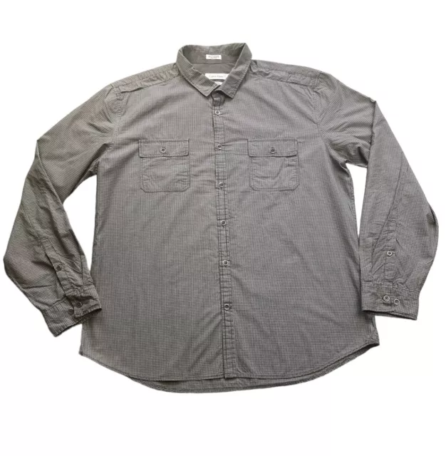 Calvin Klein Men's Shirt Size XL Grey Check Long Sleeve Button Up 100% Cotton