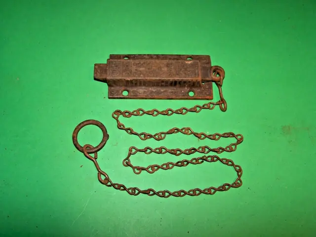 Antique Eastlake Cast Iron Spring Loaded Door Slide With Long Chain