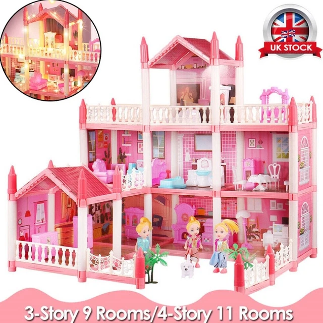 KIDS HOUSE DOLL House 3/4 Storey 9/11Rooms With Furniture Mansion