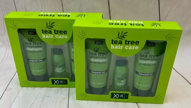 2x XHC Tea Tree Hair care shampoo, conditioner & hair treatment Gift Set