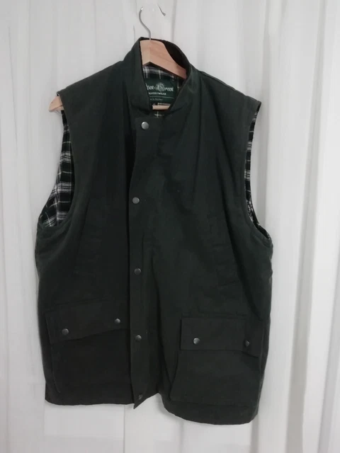 Open Green Countrywear Green Waxed Cotton Gilet Jacket Made in England Size XL