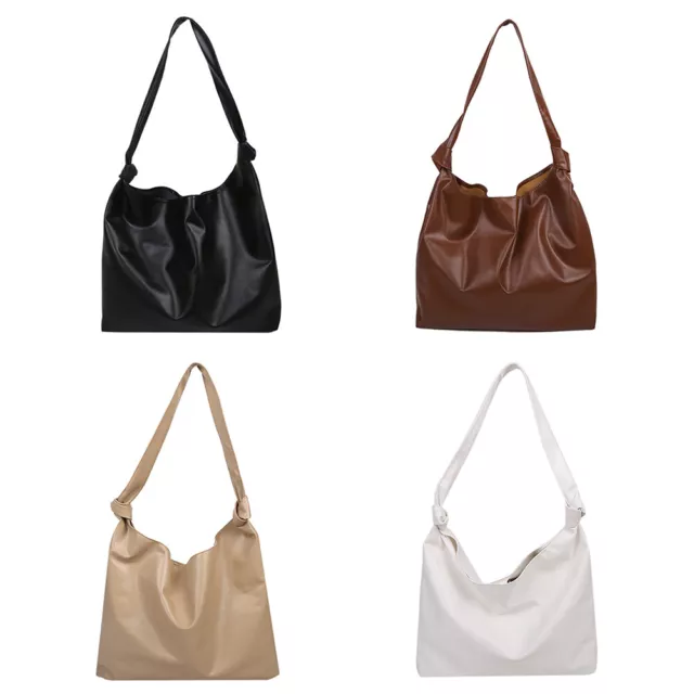 Retro Women Casual PU Leather Solid Color Large Capacity Shoulder Tote Bag