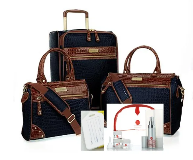 Samantha Brown Luggage Classic Croco 22" Upright, Dowel Bags, Plus Extras ~Black