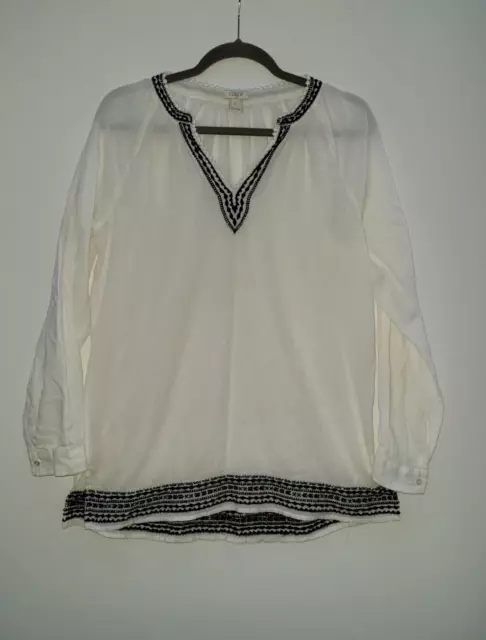 J.CREW Women's L/S White Cotton Gauze Embroidered Tunic Top size Small