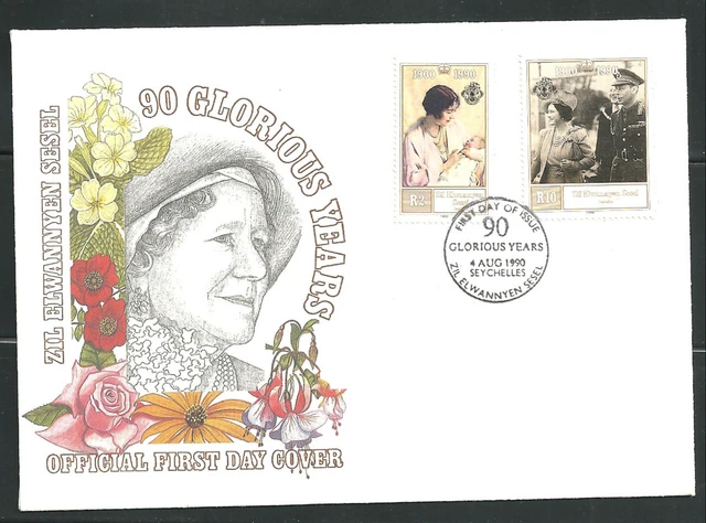 1092/Seychellen Äußere FDC ETB 1990 183-184 Queen Mum