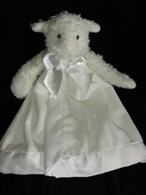 Bearington Baby White Lamb Blessed Cross Security Blanket Religious Christening