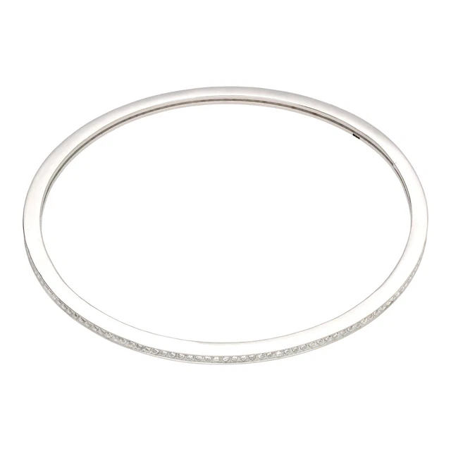 Bracelet Jonc Ouvrant En Argent Rhodié 925/1000° Avec Zirconium - Occasion Jamais Porté, état Bijouterie