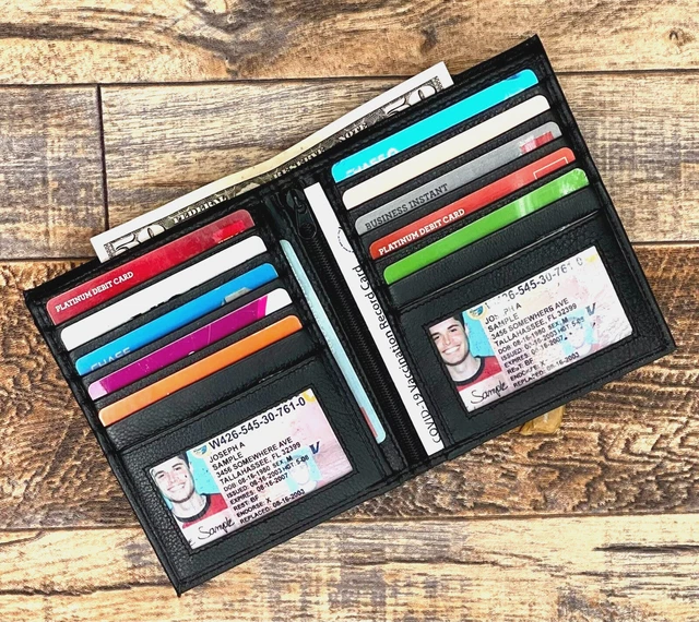 Men's Genuine Leather Bifold Wallet Slim Hipster Cowhide Credit Card-ID Black