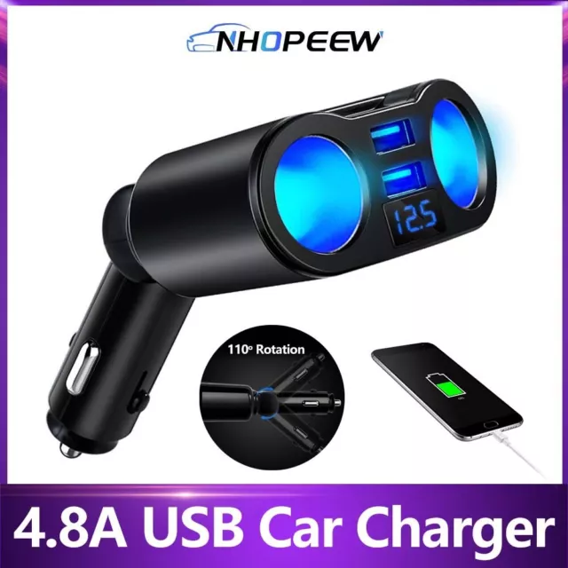 12V Dual USB Car Socket Fast Charger Cigarette Lighter Power Adapter Plug DE