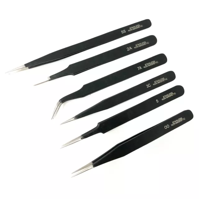 Tweezers Epoxy Coated Steel Set of 6 Non Magnetic Craft Jewellery Tweezer Tool