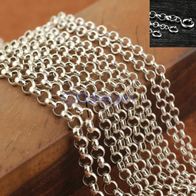 4mm Belcher Chain Rolo Real 925 Sterling Silver Necklace 16-30" inches Thick