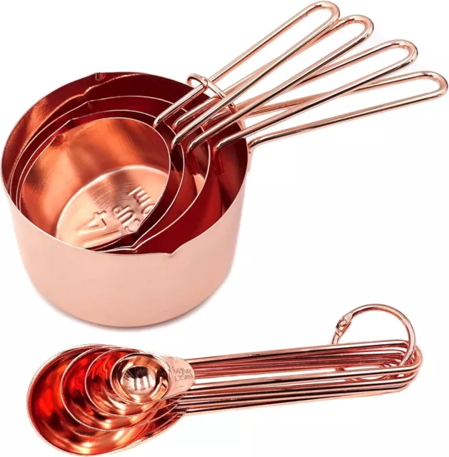 Homestia Copper Measuring Cups and Spoons Set Stainless Steel 8-Piece-Au