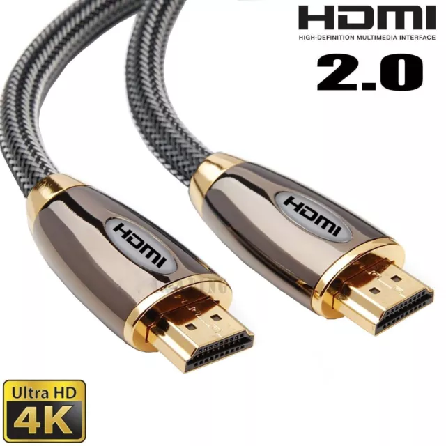 1m PREMIUM 4K HDMI CABLE 2.0 HIGH SPEED GOLD PLATED BRAIDED LEAD 2160P 3D HDTV