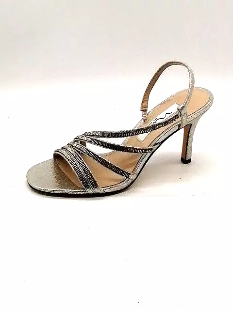 Nina New York Womens Sandals Silver Rhinestone Shoe Slingback High Heel 7 NEW