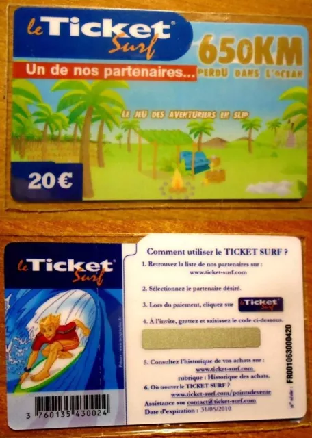 Ticket Surf – 650 Km Perdu Dans L'océan – 20 € – Neuf – 31/05/2010