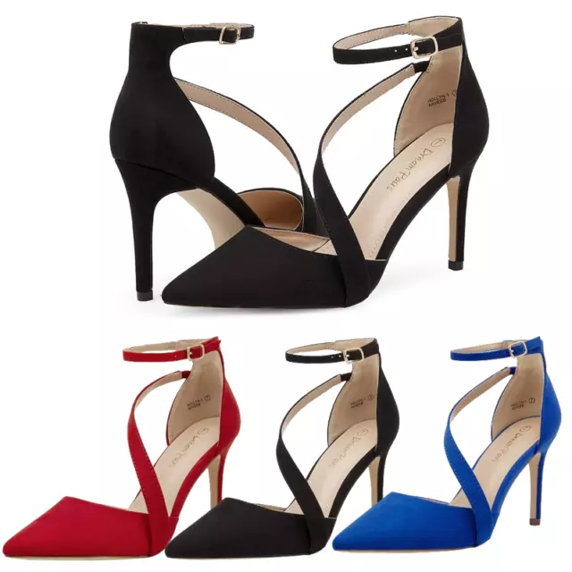 Women Ankle Strap Pointed Toe High Stilettos Heel Wedding Dress Pump Shoes