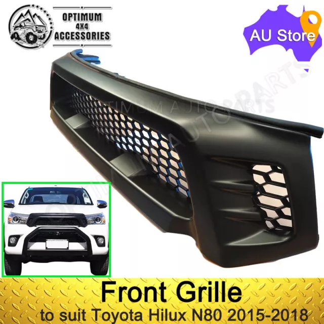 Matte Black Grille Front Grill to suit Toyota N80 Hilux Workmate SR5 2015-2018