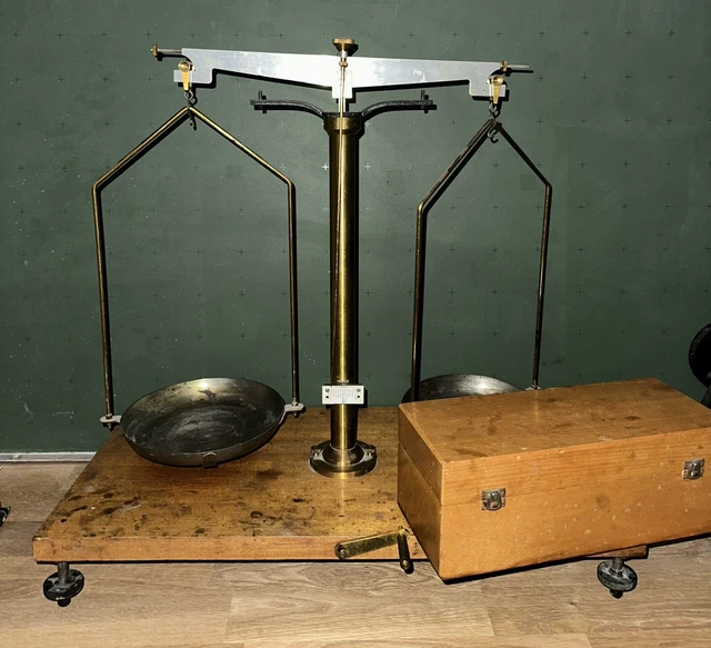 Balkenwaage Alt Messing Feingewichten SIEHE BILDER Apothekerwaage Pendelwaage