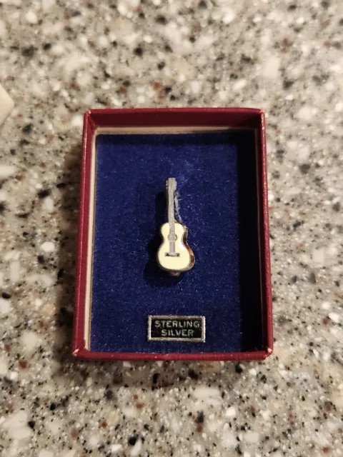 Guitar, Pin,  925 Sterling Sil/Enamel Music Instrument, The Higbee Co, Vintage