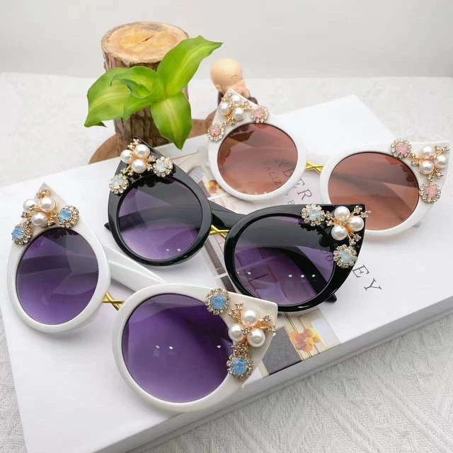 Women Sunglasses UV400 Bling Rhinestone Cat Eye Elegant Personalized For Party O