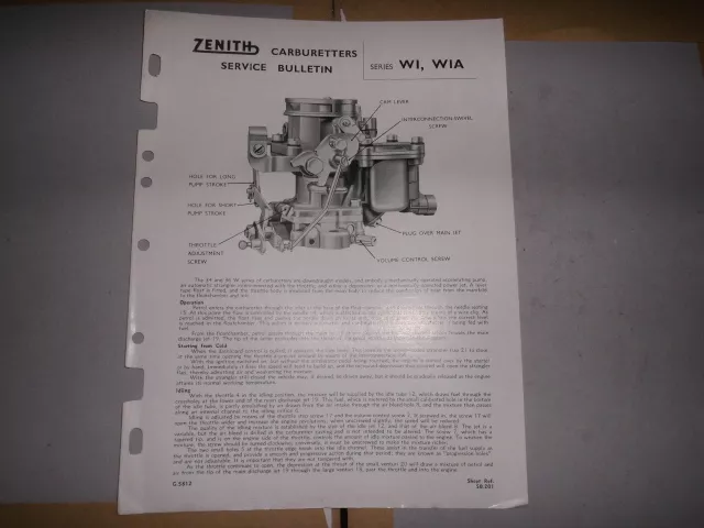 Zenith Wi, Wia  Carb Service Bulletin Sheet