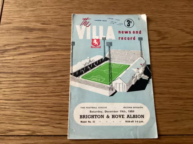 1959-60 Aston Villa V Brighton Second Division Football Programme