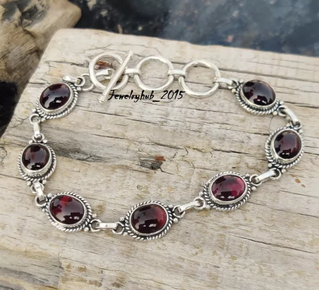 Garnet Gemstone Solid 925 Sterling Silver Women Lovely Bracelet MO5193