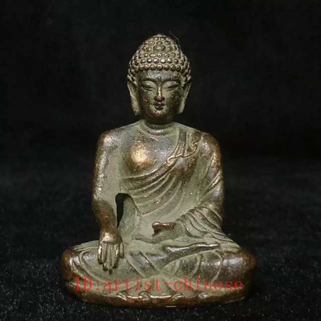Old Chinese Tibet Bronze Carving Buddhism Buddha Statue Gift Collection H 4.8 CM