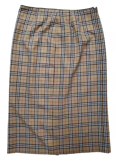 British Khaki Skirt Women's Size 12 Brown Burberry Houndstooth Long Pencil