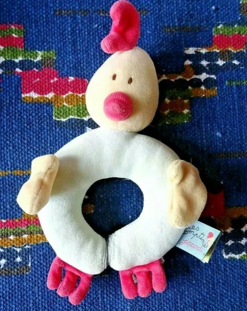 Kb1 / Doudou Hochet Grelot Jacadi Les Comptines Poule Bleu Vert Rose Jaune Tbe