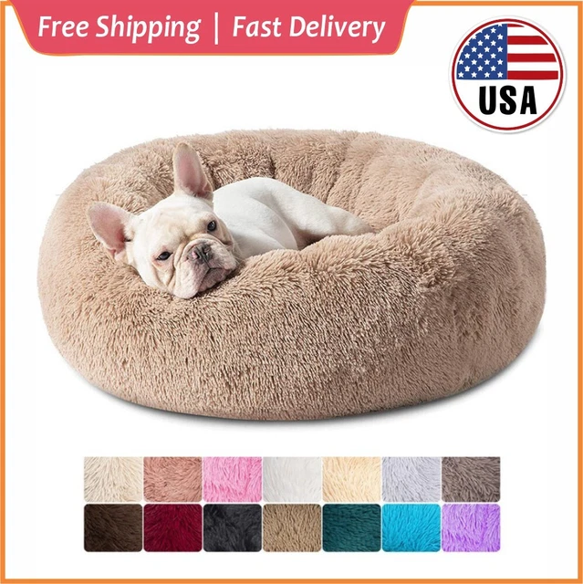 Donut Plush Dog Cat Bed Warm Pet Soft Calming Fluffy Sleeping Kennel Nest Round