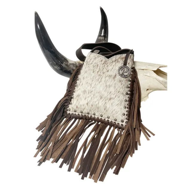 Raviani Western Cross-Body Fringe Bag Genuine Hair on Cowhide Leather