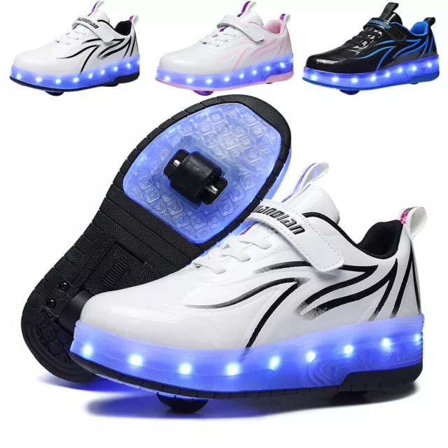 Kids LED Wheel Trainers Boys Girls Skates Shoes Flash Roller Skate Sneakers Size