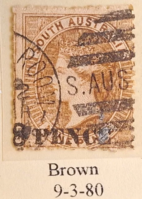 1880South Australia 8 PENCE on 9d Brown S/F stamp WMK Broad Star P11.5-12.5 used